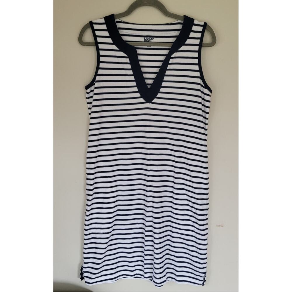 Lands End Cotton Jersey Sleeveless Swim Cover-Up Striped Dress Small